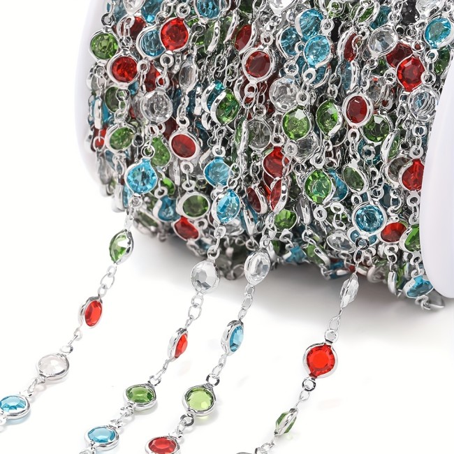 1roll 39.37 Inch Mixed Color Crystal Zircon Bezel Charms Beads Chain For Bracelet Jewelry Making DIY Necklace Bracelet Craft Supplies