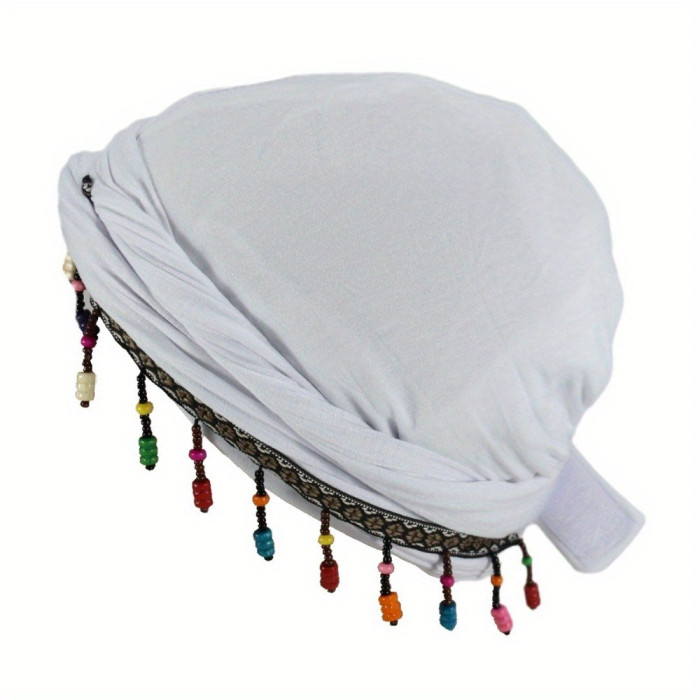 Ohrmbya Women's Fashion Headband - Moisture Wicking, Adjustable, Modal Material, Satin Lined, Beaded Turban Hat for All-Season Wear, 1pc
