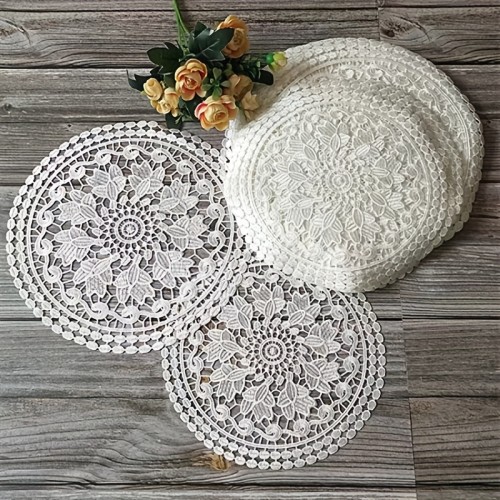 Round Luxury Lace Coaster Mat Light Luxury European Lace Round Coaster Bowl Mat Anti-scald Insulation Mat Fabric Table Mat Plate Mat Vase Table Lamp Mat