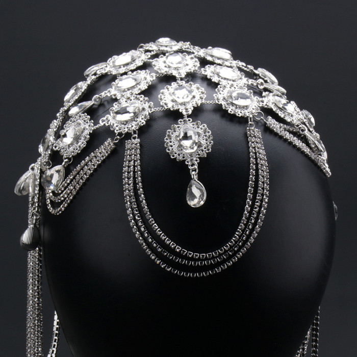 Elegant Rhinestone Head Chain Rhinestone Tassel Head Chain - Elegant Princess-Inspired Alloy & Feather, Perfect for Bridal & Evening Gowns, Beach Parties & Formal Events