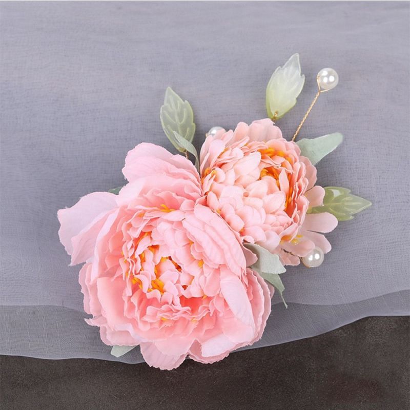 Elegant Vintage Style Fabric Flower Barrette with Pearls - Single Elegant Hair Clip with Floral Design and Sequin Accents for Women and Girls, Solid Color Hair Accessory for Styling Hair Buns, Suitable for Ages 14+