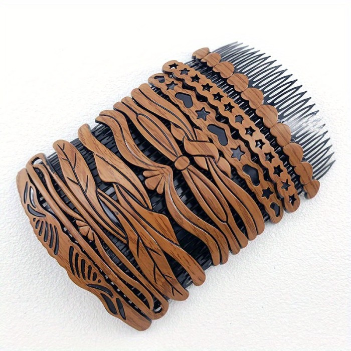 2-Pack Vintage Wood Hair Comb 2-Pack 13cm Vintage Wood Grain Hair Comb Set, Elegant Plastic Hair Claw, Solid Color, Straight Bar Style, Hair Accessories for Hairstyling