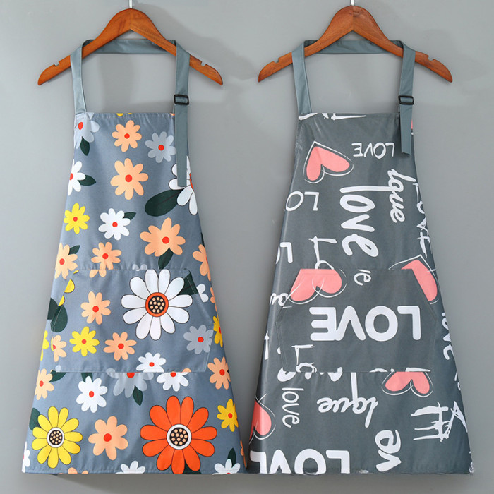 Floral & Heart Print Apron - Adjustable Neck Strap, Large Pocket, Easy-Clean PVC, Stylish Kitchen Accessory for Cooking & Gardening, 1pc