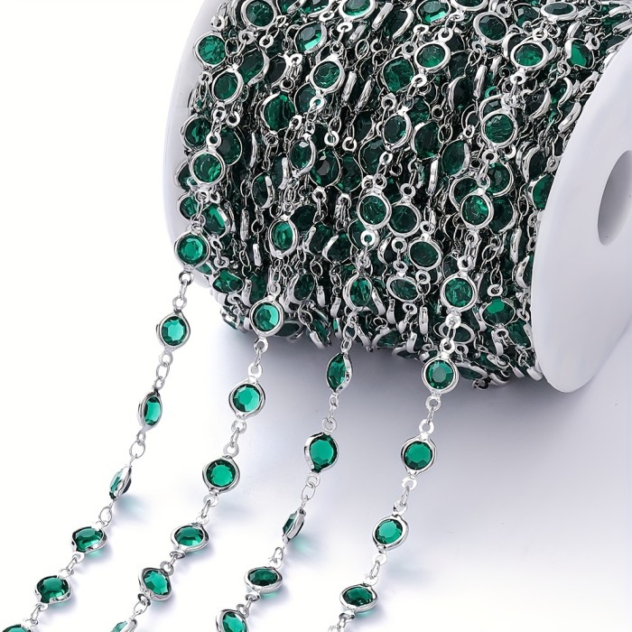 1roll 39.37 Inch Mixed Color Crystal Zircon Bezel Charms Beads Chain For Bracelet Jewelry Making DIY Necklace Bracelet Craft Supplies