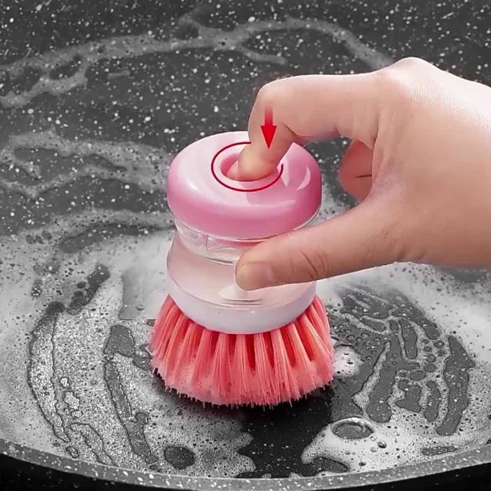 1pc Portable Kitchen Cleaning Brush 1pc, Multi-Purpose Kitchen Pot Cleaning Brush, Portable Press Liquid Dishwashing Brush, Food-Safe PP Material, Uncharged, Ideal for RV, Outdoor Camping, Picnic Cleaning Tools, Durable Outdoor Kitchenware