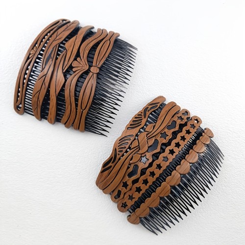 2-Pack Vintage Wood Hair Comb 2-Pack 13cm Vintage Wood Grain Hair Comb Set, Elegant Plastic Hair Claw, Solid Color, Straight Bar Style, Hair Accessories for Hairstyling