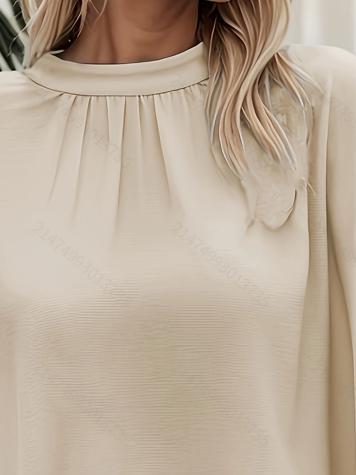 Elegant Women's Shawl Top Light Blue Batwing Sleeve Blouse - Chic Round Neck, Tie-Detail, Solid Color Shawl Top, 100% Polyester, Machine Washable