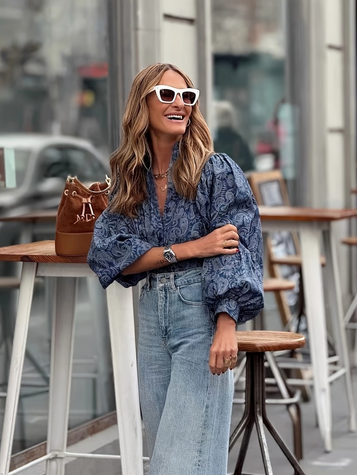 Blue Gray Print Shirt - Stylish, Unique for Casual Wear