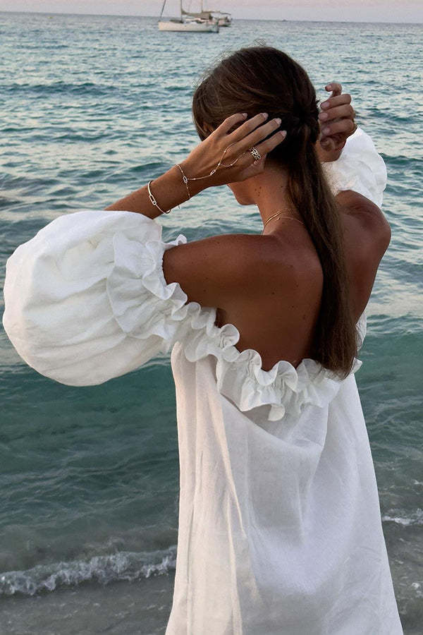 LINEN RUFFLE MID DRESS main image 1