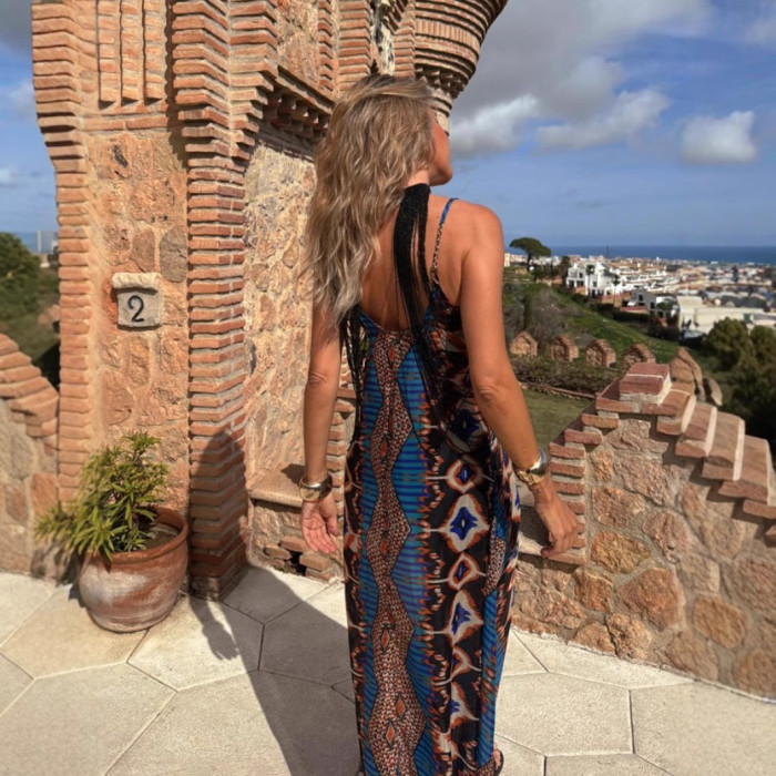 Positioning Print Sling Long Dress