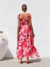 Printed V-Neck Sling Maxi Dress