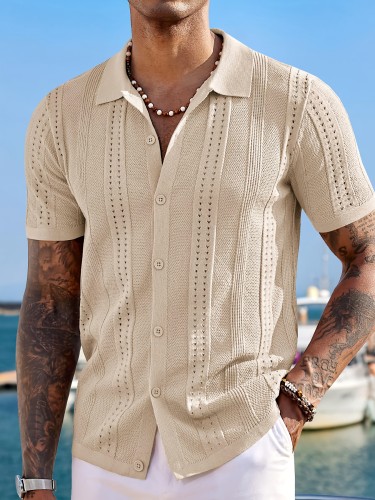 Men's Breathable Knit Shirt - Lightweight, Casual Summer Fashion, Solid Blue, Machine Washable