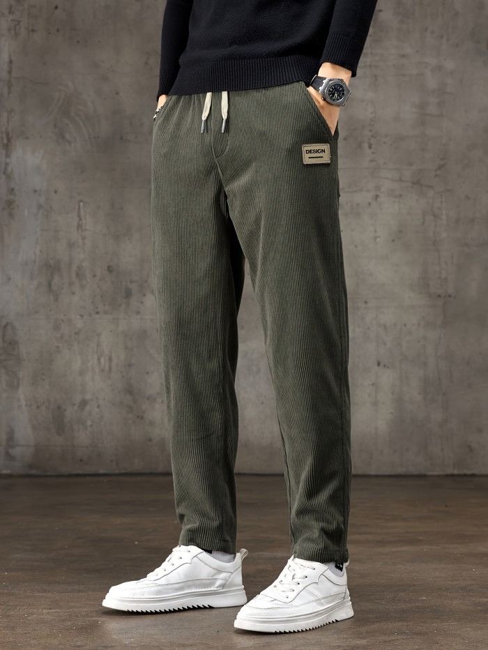 Men's Formal Drawstring Trousers Men's Design Print Corduroy Barrel Pants With Pockets, Formal Drawstring Trousers For Fall Winter Outdoor Activities Gift