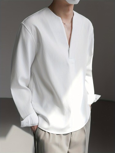 Simple Long Sleeve V-Neck Tee Men Simple Long Sleeve V-Neck T Shirt Tops Solid Color Casual Tee Shirt Formal Work Tops