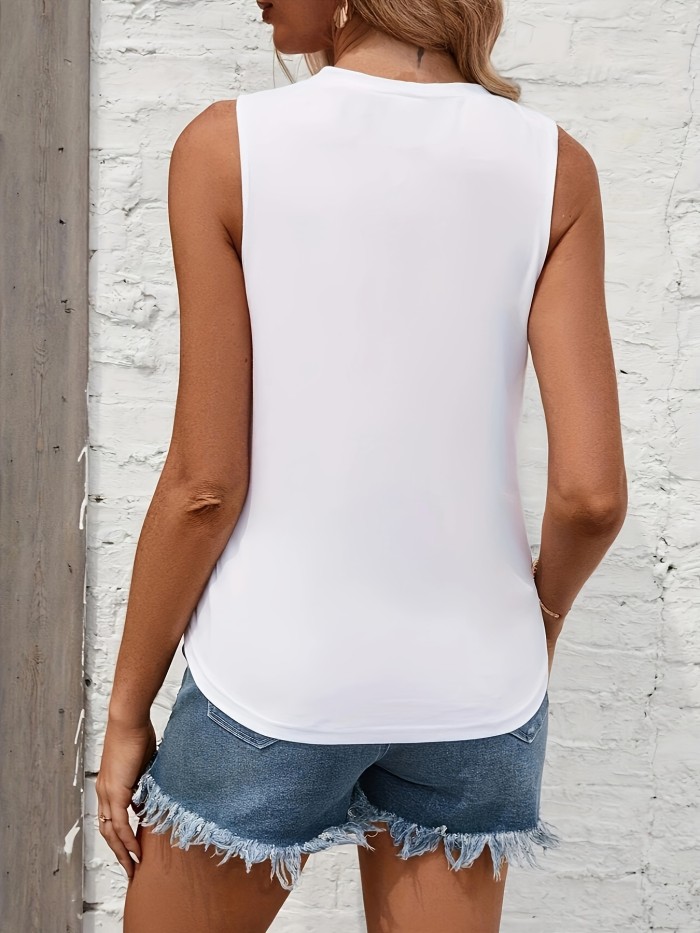 Casual Summer Tank Top - Solid Color Crew Neck Sleeveless - Women's Clothing