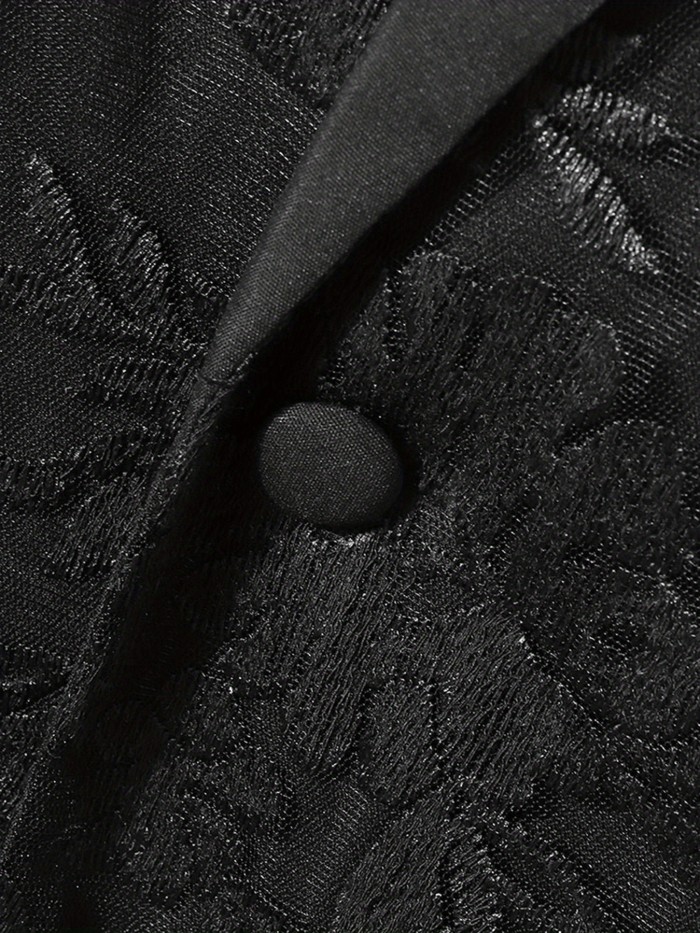 Men Sexy Lace Patchwork Sheer Lapel Collar Long Sleeve Stylish Party Nigthclub Cardigan Blazer Outerwear
