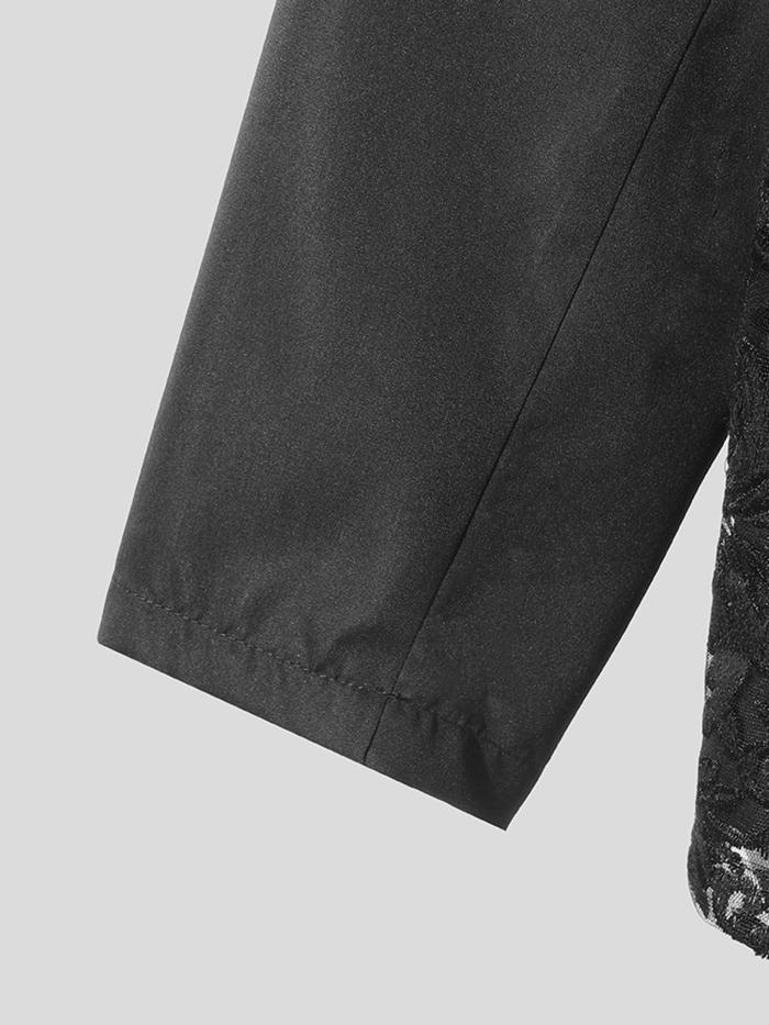 Men Sexy Lace Patchwork Sheer Lapel Collar Long Sleeve Stylish Party Nigthclub Cardigan Blazer Outerwear