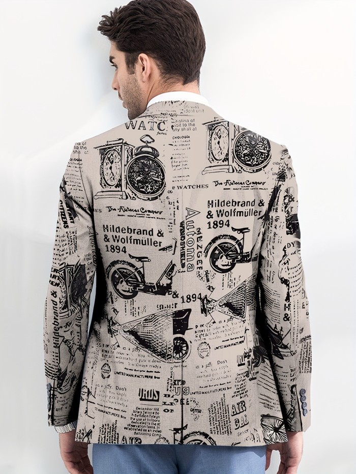 Newspaper Print Blazer Trendy Newspaper Print Blazer Jacket - Men's Casual Leisure Suit Coat - Business Casual Outerwear