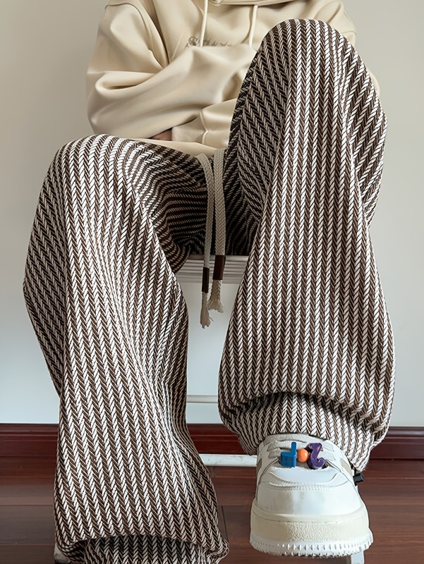 A Pair Stylish Striped Pants Gengyuan'S Features a Pair of Men'S Stylish American Striped Woven Casual Straight-Leg Pants for Autumn And Winter.