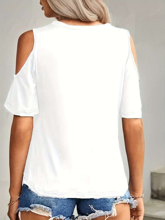 Women'S Casual Off-Shoulder Top with Cat Ears Design - White, Knot Front, V-Neck, Short Sleeve, Perfect for Spring\u002FSummer