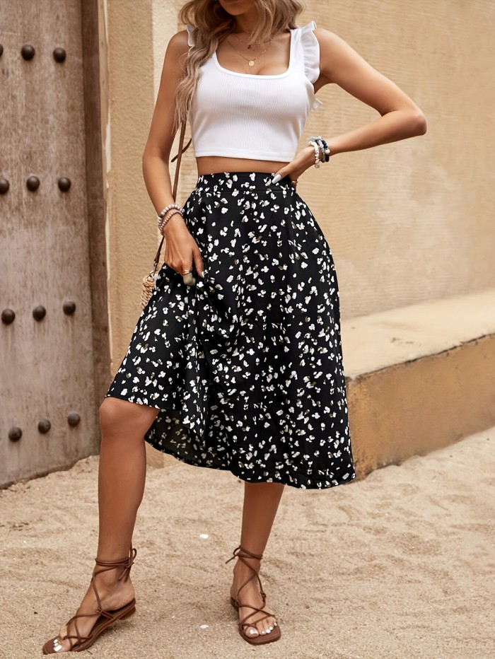 Women'S Printed Pocket Midi Skirt