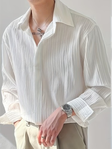 Solid Striped Shirt Casual Solid Striped Shirt - Men's Long Sleeve Button Up for Outdoor Activities