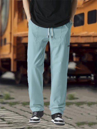 Casual Thin Sweatpants - Men's Straight Leg Joggers with Drawstring Waist for Spring Summer
