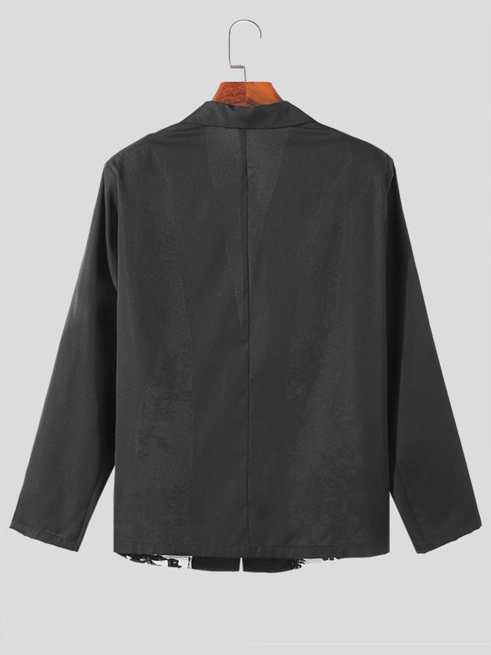 Men Sexy Lace Patchwork Sheer Lapel Collar Long Sleeve Stylish Party Nigthclub Cardigan Blazer Outerwear