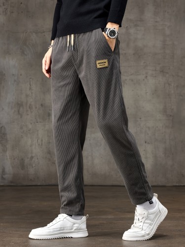 Men's Formal Drawstring Trousers Men's Design Print Corduroy Barrel Pants With Pockets, Formal Drawstring Trousers For Fall Winter Outdoor Activities Gift