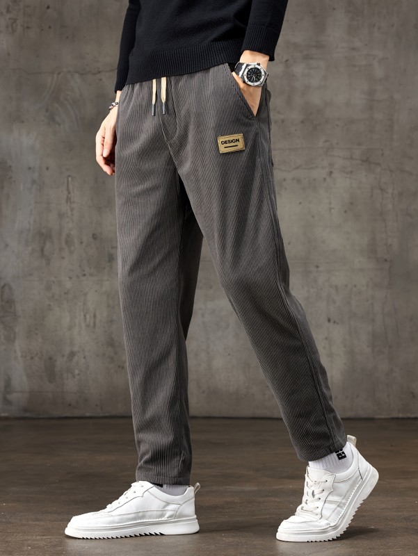 Men's Formal Drawstring Trousers Men's Design Print Corduroy Barrel Pants With Pockets, Formal Drawstring Trousers For Fall Winter Outdoor Activities Gift