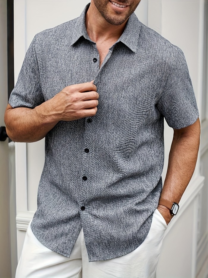 Men'S Casual Short-Sleeved Button-Up Shirt, Suitable for Daily Commuting And Going Out in Summer