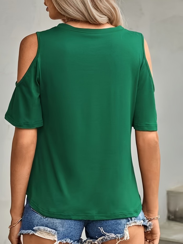 Women'S Casual Off-Shoulder Top with Cat Ears Design - White, Knot Front, V-Neck, Short Sleeve, Perfect for Spring\u002FSummer