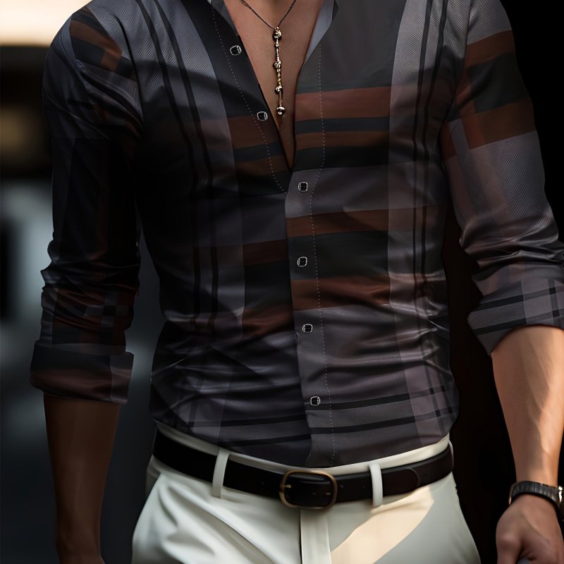 Long Sleeve Simple Lapel Shirt Fashionable And Simple Men's Long Sleeve Casual Lapel Simple Shirt, Trendy And Versatile, Suitable For Dates, For Formal Social Occasions And Appointments, For Summer Spring Fall