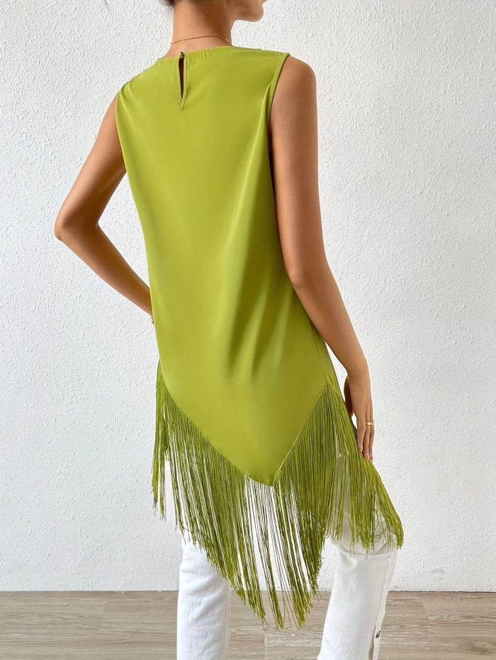 Fashionable Tank Top with a Round Neck And Fringe Hem