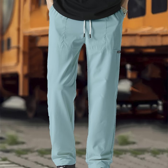 Casual Thin Sweatpants - Men's Straight Leg Joggers with Drawstring Waist for Spring Summer