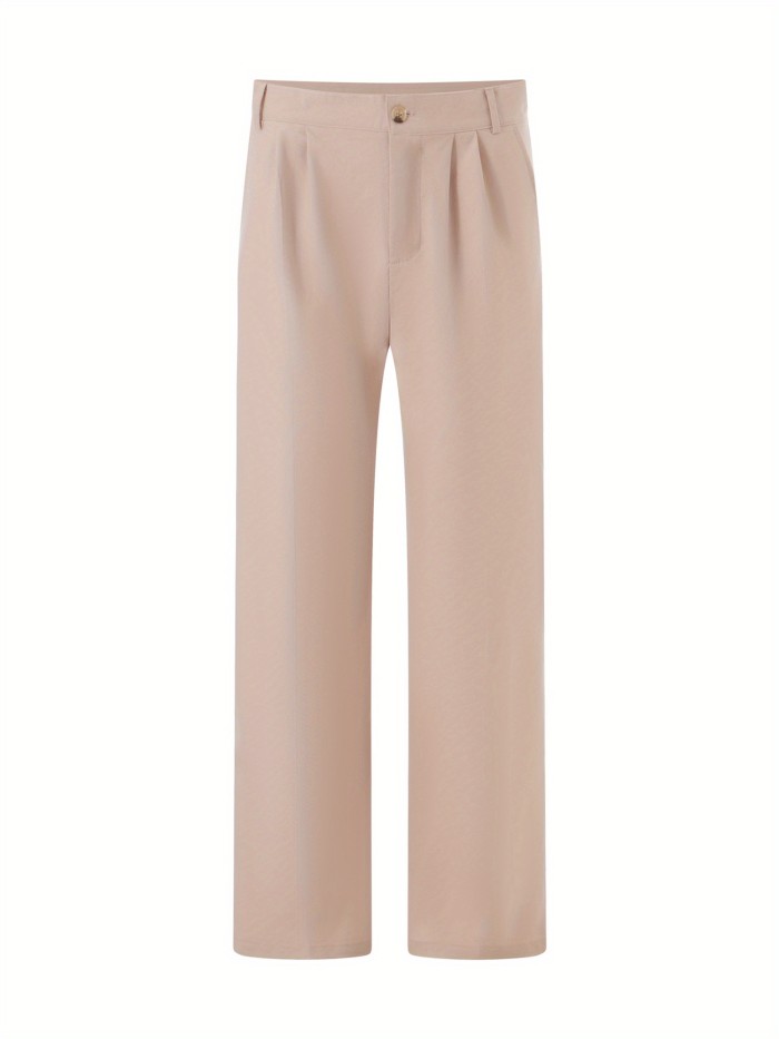 Men'S Linen Pants Solid Color Mid Rise Breathable Loose Fit Trouses with Pockets