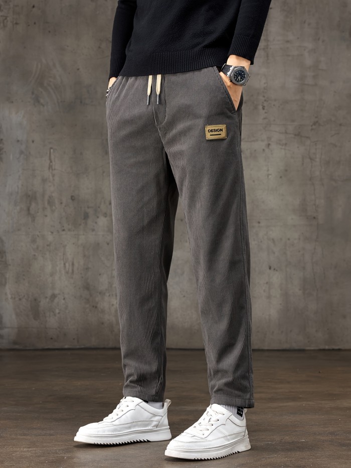 Men's Formal Drawstring Trousers Men's Design Print Corduroy Barrel Pants With Pockets, Formal Drawstring Trousers For Fall Winter Outdoor Activities Gift