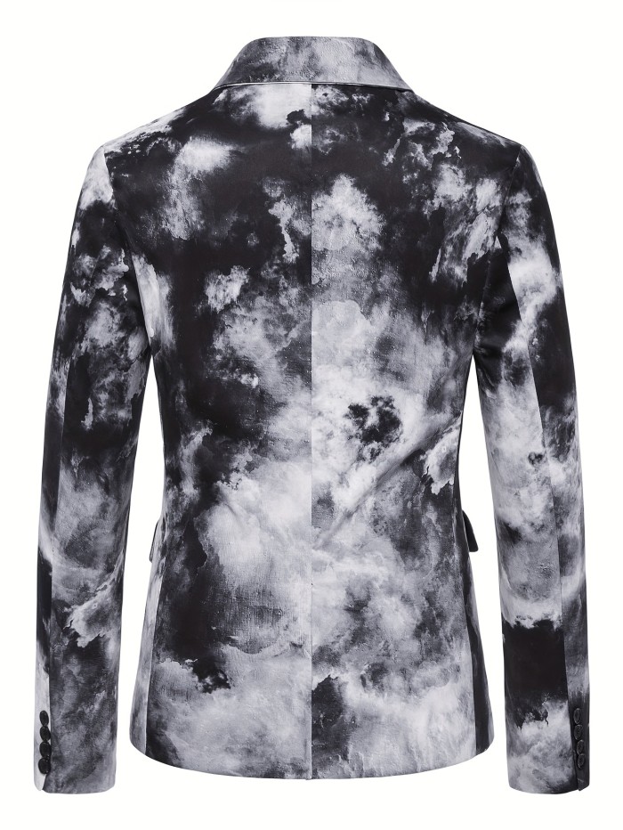 1pc Men's Polyester Blazer - Gradient Print, Lapel Collar, Button Closure, Non-Stretch, Skinny Fit for Night Out, Weekend - Fake Pockets Detail