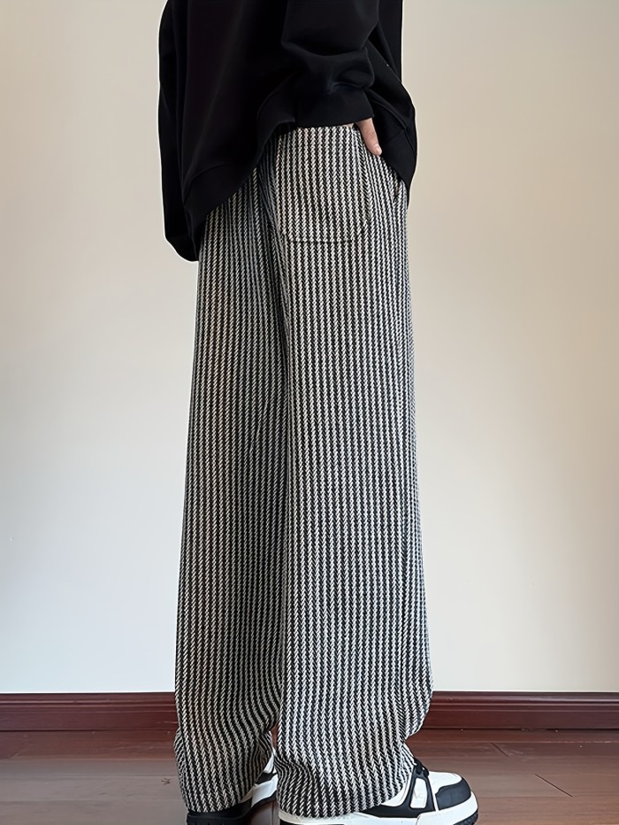A Pair Stylish Striped Pants Gengyuan'S Features a Pair of Men'S Stylish American Striped Woven Casual Straight-Leg Pants for Autumn And Winter.