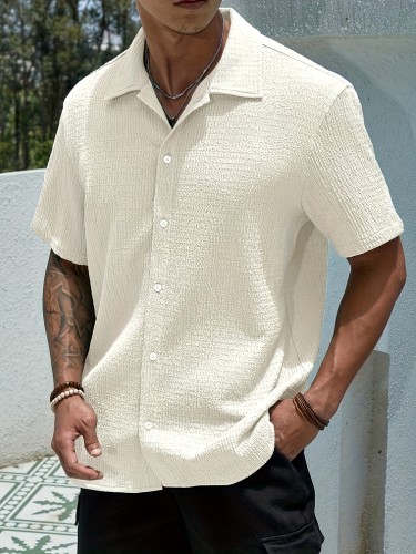 Summer Solid Color Short Sleeve Men's Solid Color Short Sleeve Shirt For Summer, Casual Stylish Shirts As Gift