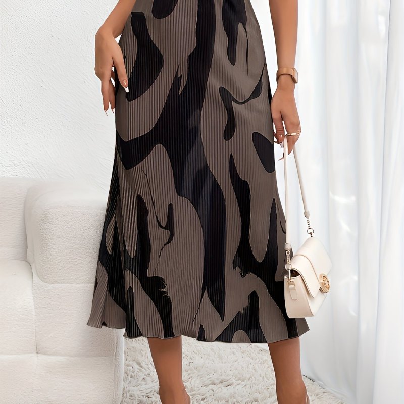 95% Polyester Midi Knit Skirt Women's Casual Polyester Knit Midi Skirt with Striped Pattern for Spring\u002FFall - 95% Polyester, 5% Spandex