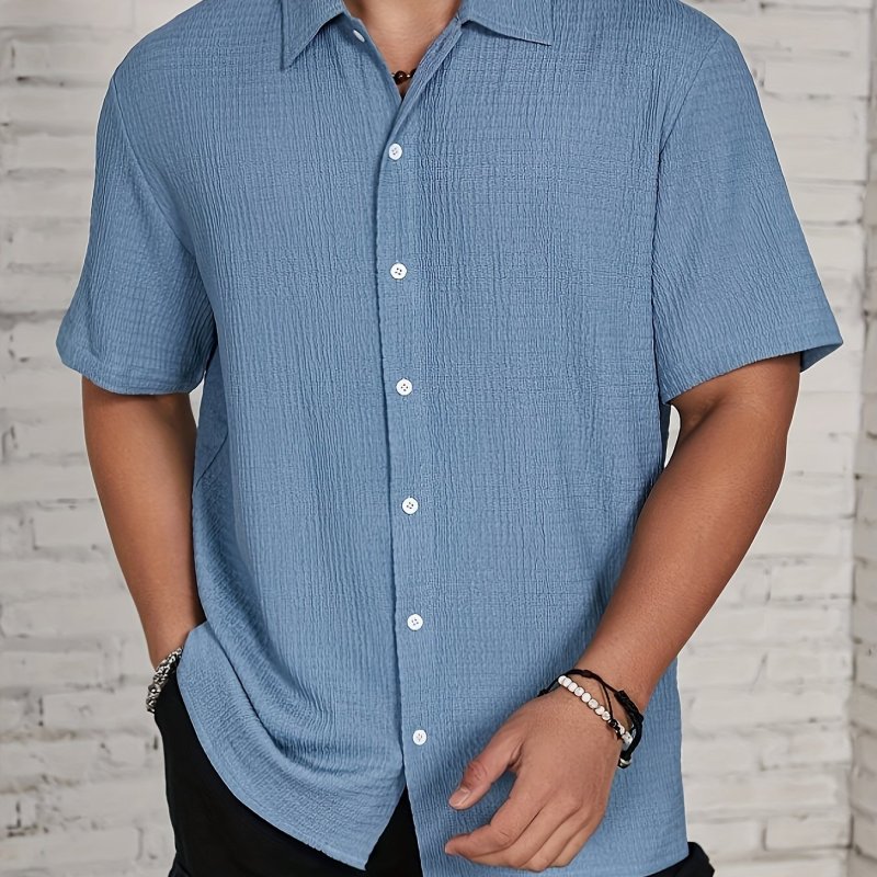 Summer Solid Color Short Sleeve Men's Solid Color Short Sleeve Shirt For Summer, Casual Stylish Shirts As Gift