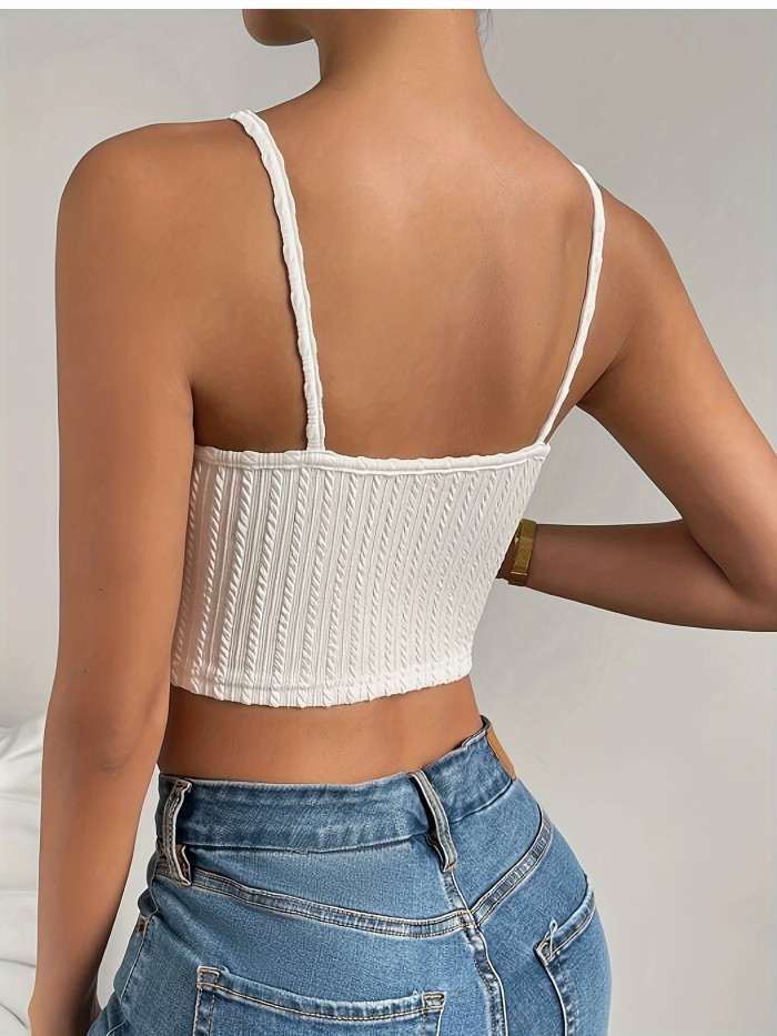 Sexy V-Neck Knit Cami Top Chic Spring\u002FSummer Knit Cami Top with Metal Buckle Detail - Sexy V-Neck, Hollow-Out Design for Women, Amazon Cross-border, Fortune Attracting