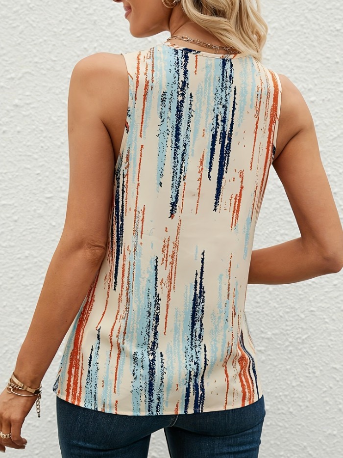 For Spring & Summer Striped Cowl Neck Tank Top, Casual Sleeveless Women's Clothing