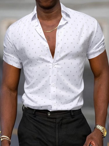 One Unique Full Print Shirt Men's Casual Short-Sleeve Shirt with Unique Full Print Design - Breathable Polyester Blend, Machine Washable, Square Collar