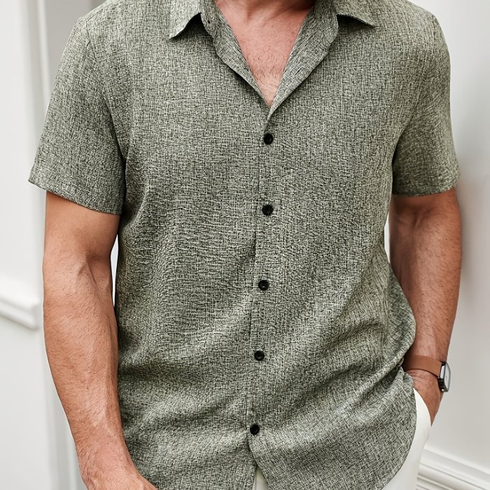 Men'S Casual Short-Sleeved Button-Up Shirt, Suitable for Daily Commuting And Going Out in Summer