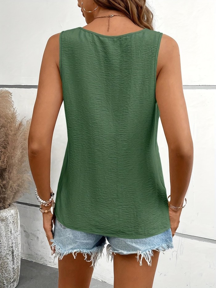 Spring Summer Sleeveless Tank Top Solid Color Ruched Front Tank Top, Casual Sleeveless Top For Spring & Summer, Women's Clothing