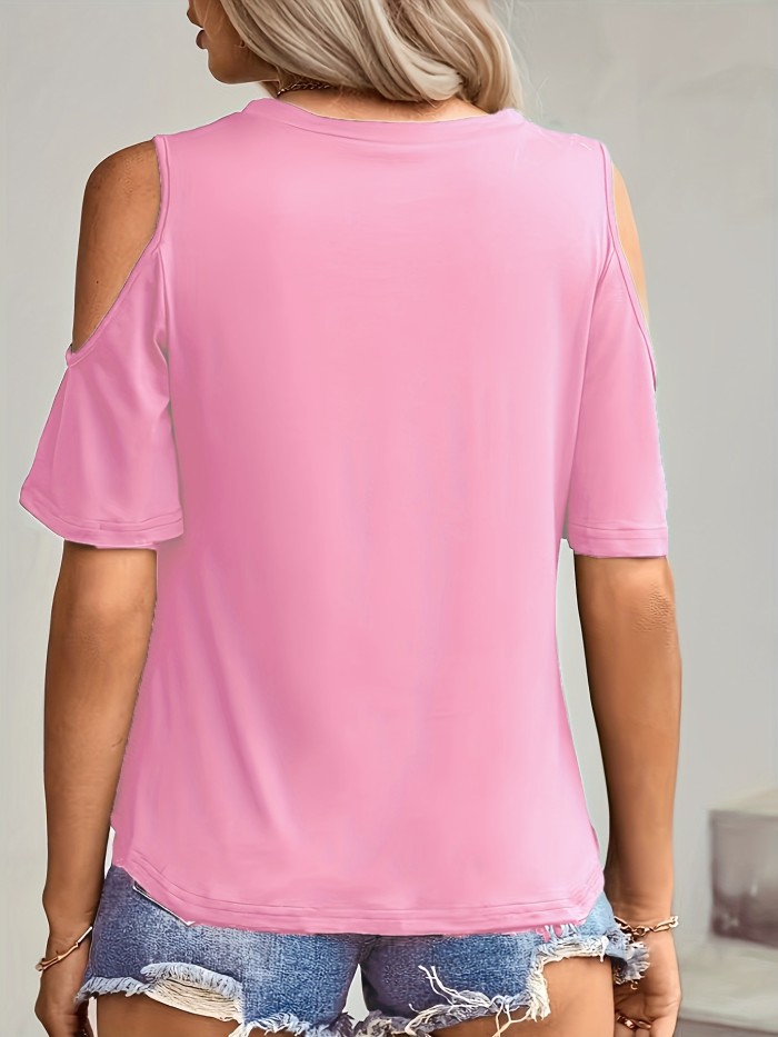 Women'S Casual Off-Shoulder Top with Cat Ears Design - White, Knot Front, V-Neck, Short Sleeve, Perfect for Spring\u002FSummer