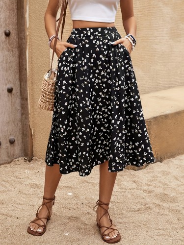 Women'S Printed Pocket Midi Skirt