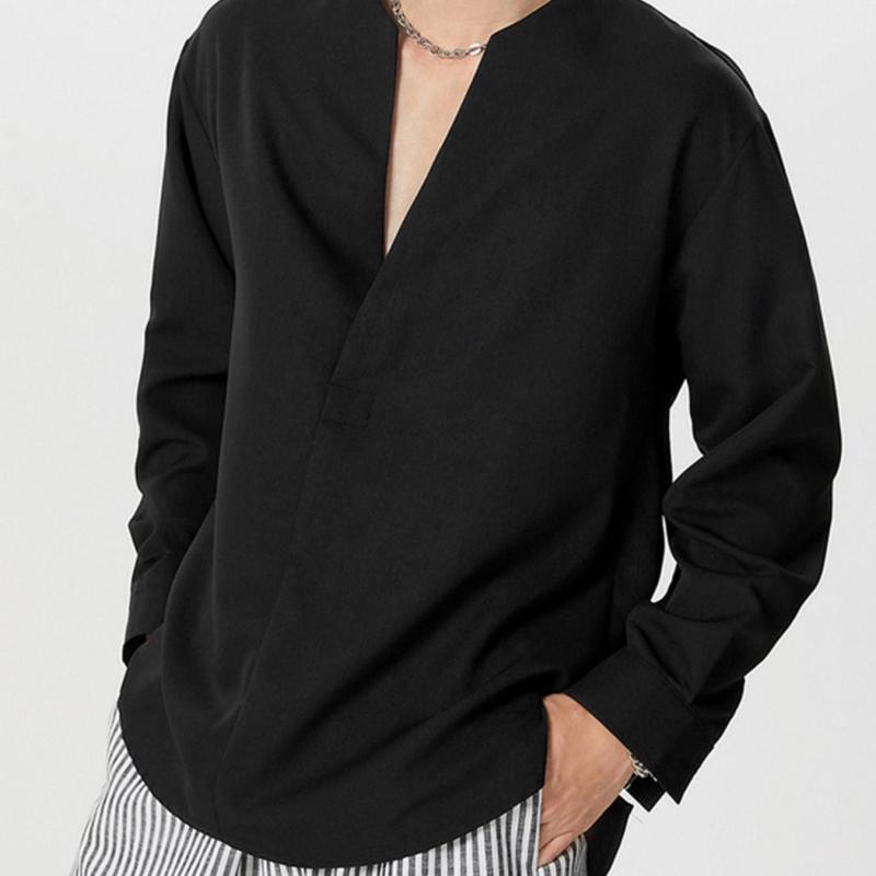 Simple Long Sleeve V-Neck Tee Men Simple Long Sleeve V-Neck T Shirt Tops Solid Color Casual Tee Shirt Formal Work Tops